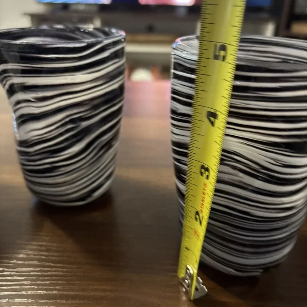 Murano Style Hand Blown glass vintage tumblers Mid Century Modern Black And Whte